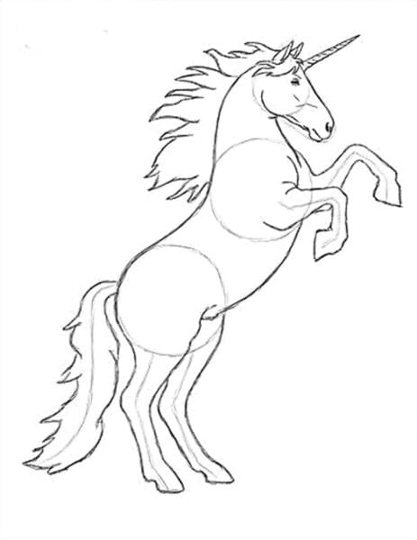 how to draw a unicorn rearing up on hind legs