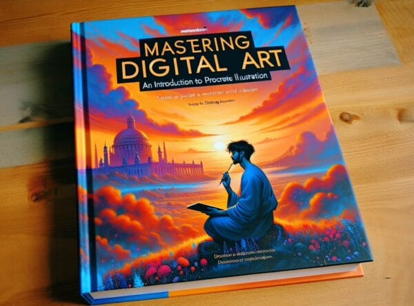 A beautifully presented guidebook named 'Mastering Digital Art: An Introduction to Procreate Illustration'.