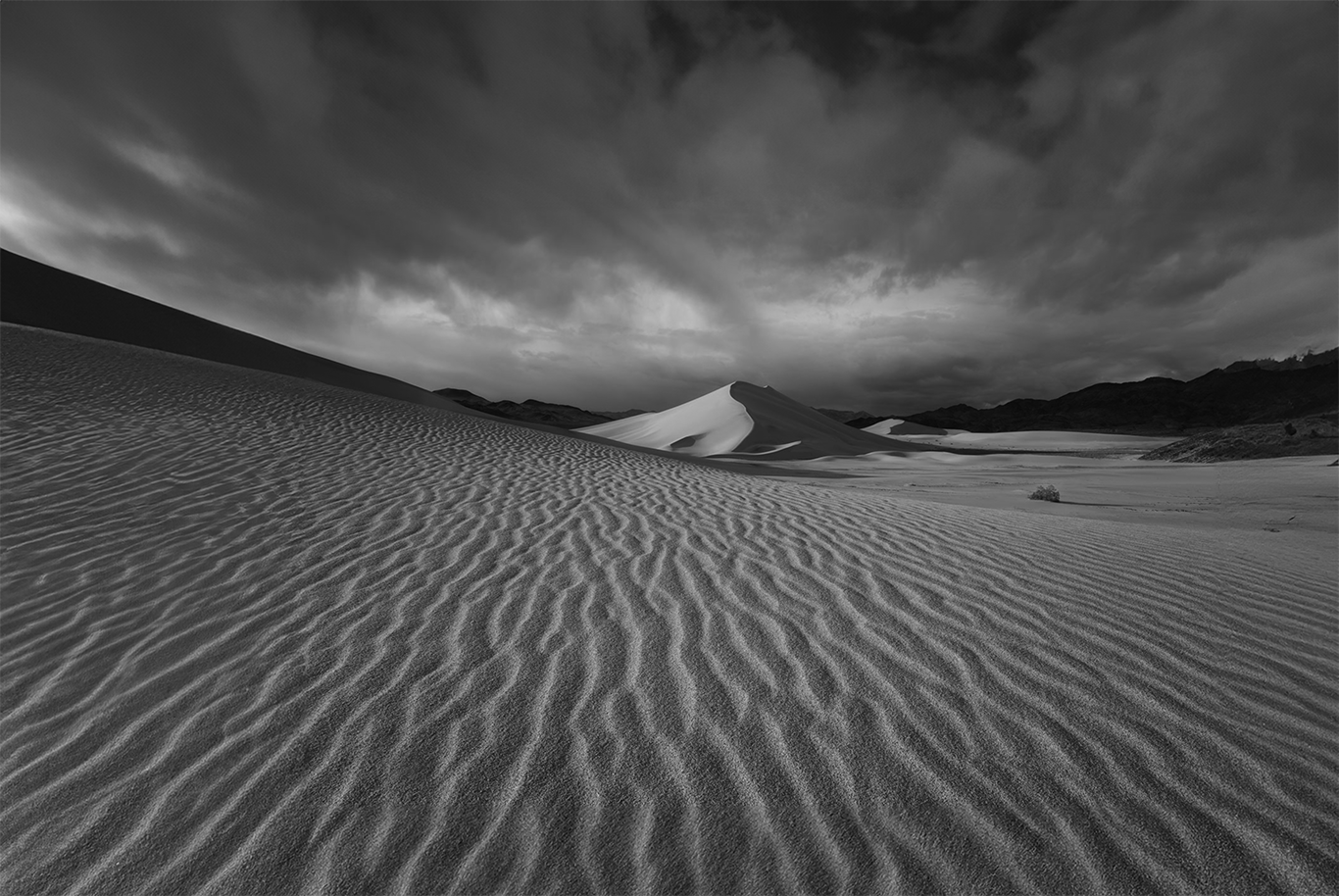 desert at sunset in black and white