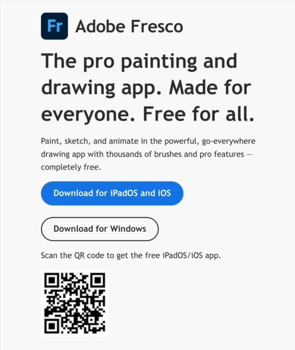 Adobe Fresco splash page